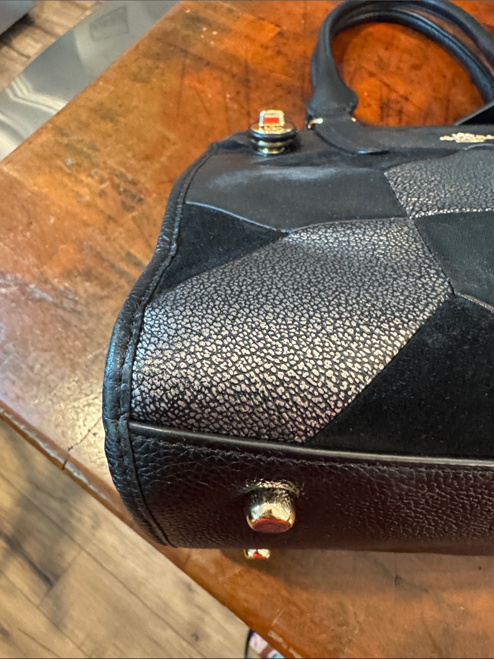 Coach Black Patchwork Leather & Suede Satchel - Picture 12 of 16